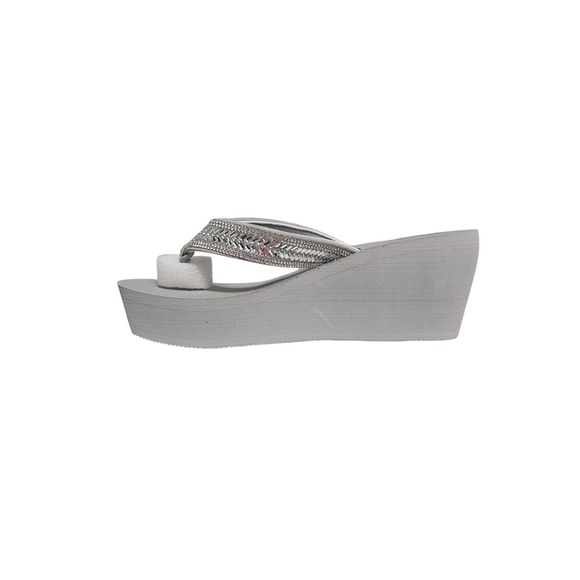 SO Shoes - SO Bubblygrey Women Grey Rhinestone Embellished Wedge Flip Flop Sandals M 7-8